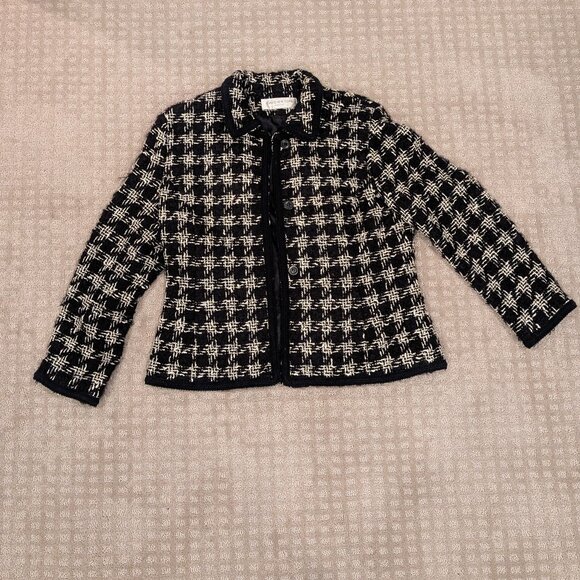 Jones New York Wool Blend Houndstooth Preppy Blazer Suit Jacket - Women's sz S - Picture 2 of 8